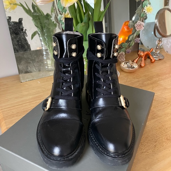 All Saints Black Donita Ankle Boot With Brass Buckle Size 7 - Picture 5 of 12